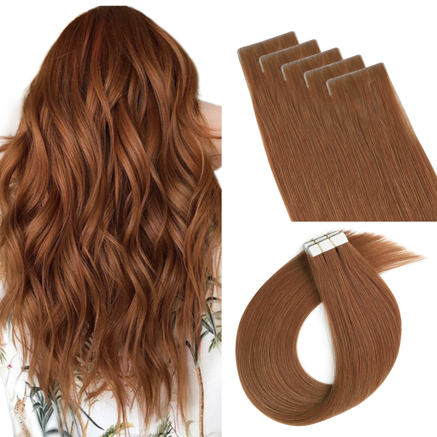 Virgin Invisible Tape in Hair Extensions Dark Auburn #33