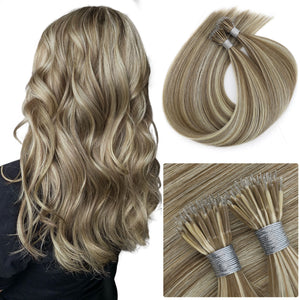 Virgin Nano Ring Hair Extensions Highlights P6/24#