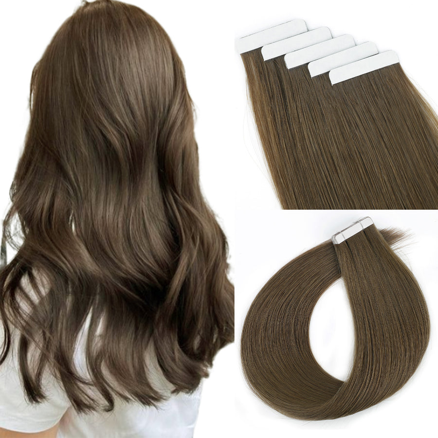 Virgin Tape in Hair Extensions 4# Warm Chestnut Brown