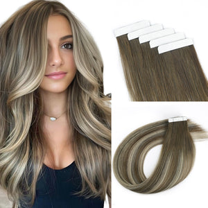 Virgin Tape in Hair Extensions Rooted Highlights R3-P3/60#