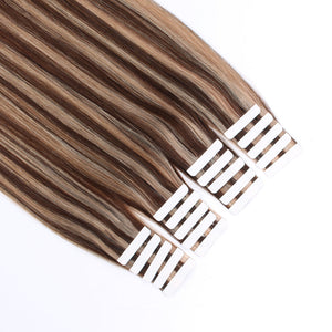 	Tape In Hair Extension P #4/#12 Medium Brown Highlights Golden Brown